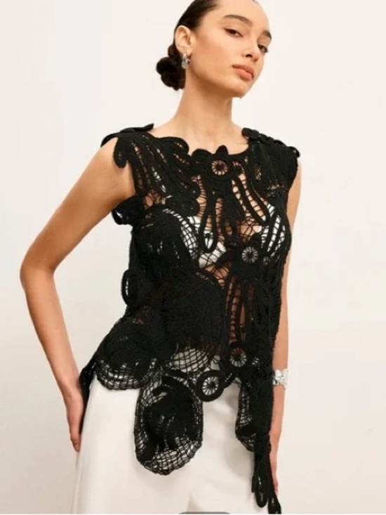 Commense Tops - NWT Women’s COMMENSE black crocheted sweater top- Size Small